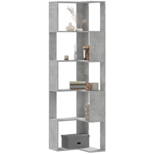 VidaXL Kotna knjižna omara 5-nadstropna betonsko siva 50x50x179 cm Slike