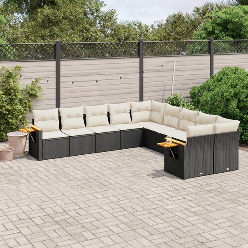 vidaXL 10-dijelni set vrtnih sofa s jastucima crni od poliratana Cene