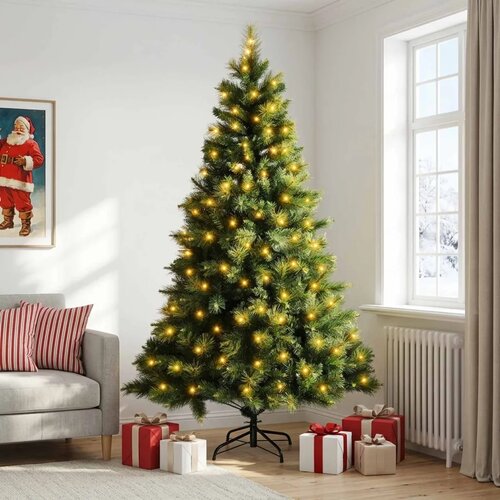  Umjetno božićno drvce s nogom 180 cm 300 LED lampica - Zelena 180 cm s LED svjetlima Slike