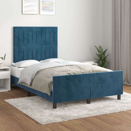  Posteljni okvir z vzglavjem temno moder 120x200 cm žamet, (20904633) Slike