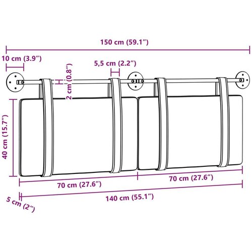  Držeće uzglavlje Zidne Sivi 150 x 55 x 5 cm Antikni PU - Sivi 140 cm bez LED Slike