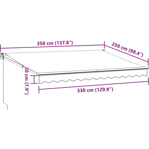 Tenda na uvlačenje antracit-bijela 3,5x2,5 m tkanina i aluminij Slike