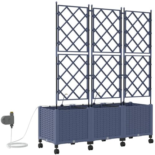  Vrtni planter s navodnjavanjem i kotačima 3 kom. Siva PP - Siva 120 x 40 x 142 cm s kotačima Slike
