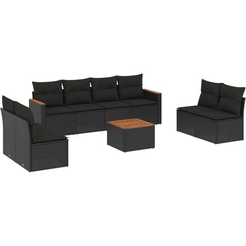  9-dijelni set vrtnih sofa s jastucima crni od poliratana Slike