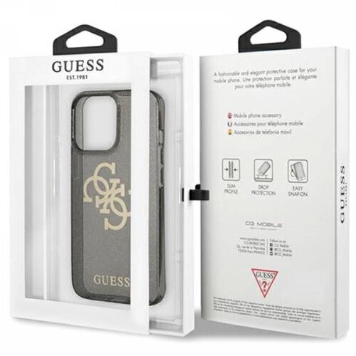 Guess GUHCP13LPCUGL4GBK big logo silikonski ovitek za iphone 13 pro - z zlatimi ble&amp;scaron;čicami Slike