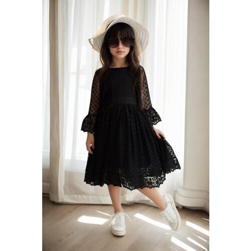 Dewberry N8712 Princess Model Girls Dress with Hat &amp;amp; Lace-BLACK Slike