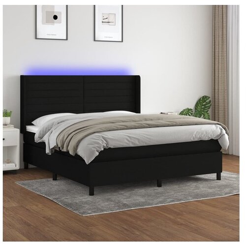 vidaXL Box spring postelja z vzmetnico LED črna 180x200 cm b Cene