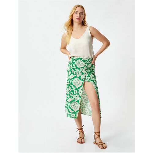 Koton Midi Skirt Floral Slit Gathered Normal Waist Cotton Slike