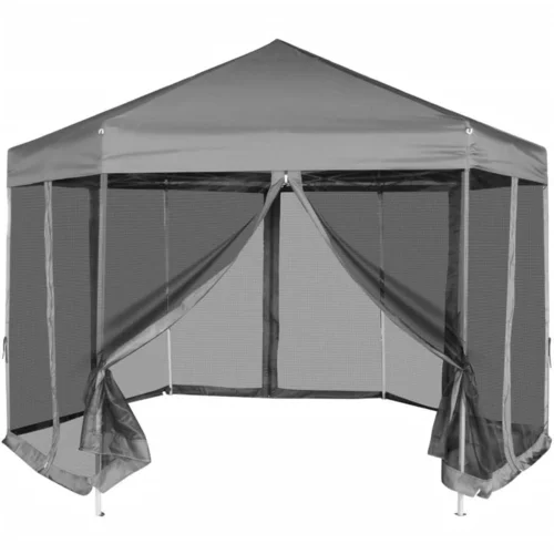 vidaXL Šestkoten Pop-Up šotor s 6 stenami sive barve 3,6x3,1 m