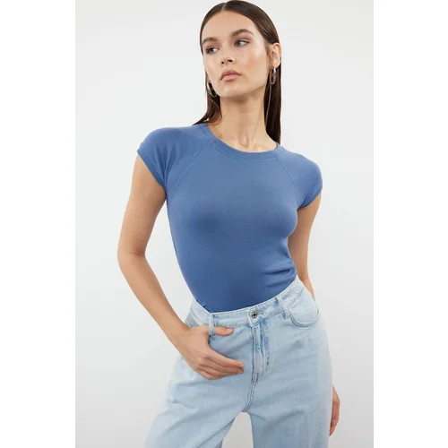 Trendyol Indigo Moon Sleeve Fitted Stretchy Knitted Blouse