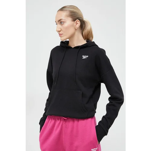 Reebok Dukserica za žene, boja: crna, s kapuljačom, s aplikacijom