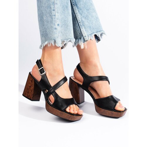 SERGIO LEONE Black sandals with a wide heel by Cene