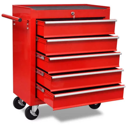  Rdeč delavniški voziček za shranjevanje orodja s 5 predali
