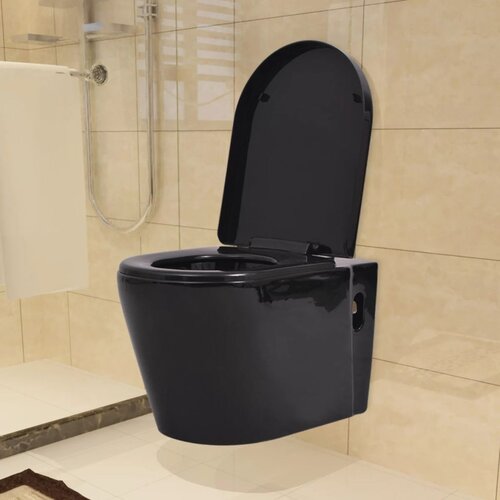 vidaXL Viseča WC Školjka Keramična Črna Cene