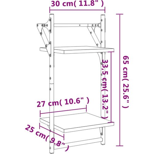 vidaXL Stenske police s prečkami 2 kosa dimljen hrast 30x25x65 cm Cene
