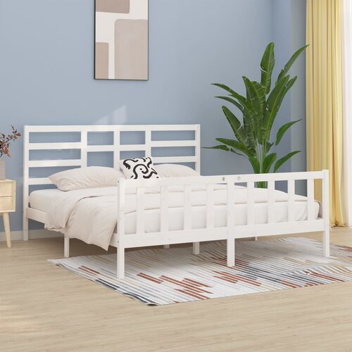 The Living Store Posteljni okvir bel iz trdne borovine 200x200 cm - Posteljni Okvir, (21522980) Slike