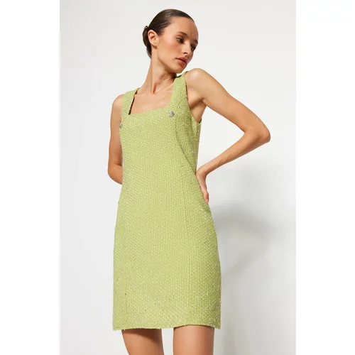 Trendyol Green Tweed Mini Woven Gilet Dress