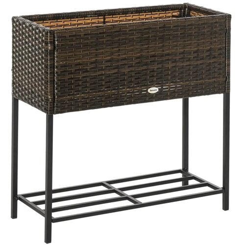  Povi&amp;scaron;ena vrtna gredica cvjetna kutija duboka polica metalni okvir/poli ratan 70 x 30 x 70 cm smeđa/crna Slike