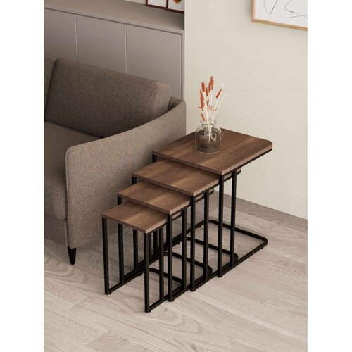 Hanah home Tekerli set stolića (umetnuti), crna/orah (4 kom) Slike