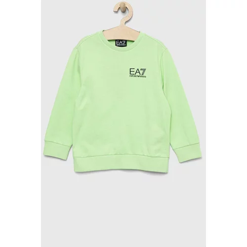 Ea7 Emporio Armani Otroški bombažen pulover zelena barva