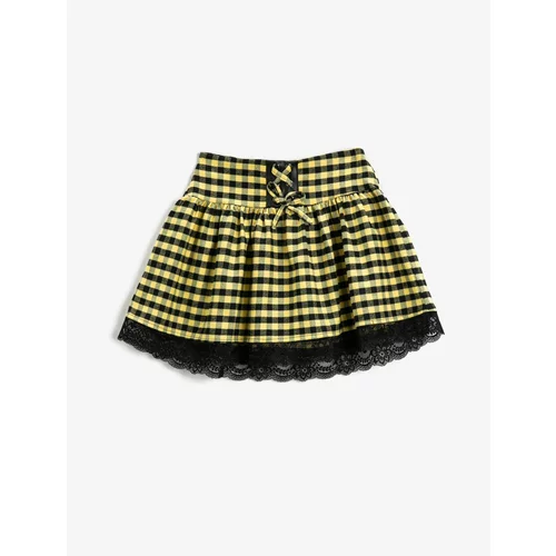 Koton Mini Skirt With Bow And Lace Detail Elastic Waist.