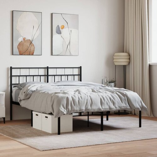 VidaXL Kovinski posteljni okvir z vzglavjem črn 135x190 cm Slike