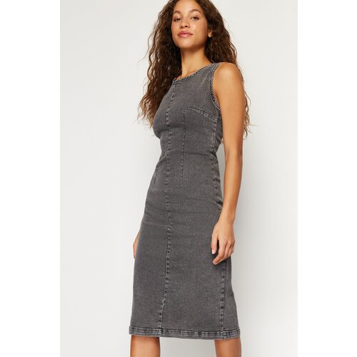 Trendyol Anthracite Fitted Denim Dress Slike