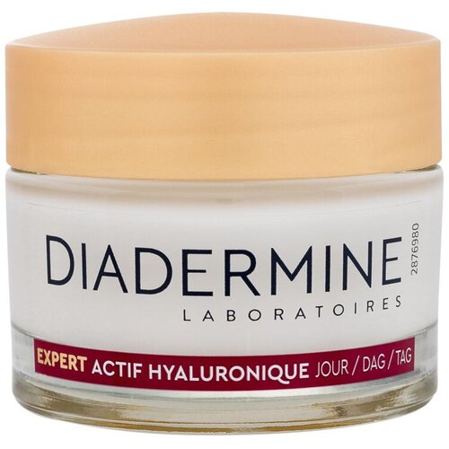 Diadermine Expert Actif Hyaluronique Day Cream dnevna vlažilna krema za suho zrelo kožo 50 ml po&amp;scaron;kodovana &amp;scaron;katla za ženske Slike