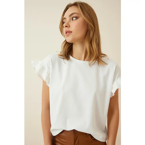 Happiness İstanbul Women's White Ruffle Knitted Blouse