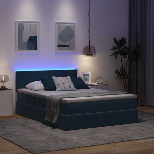  LED krevet za pohranu s madracem Tamno plava 140 x 200 cm Slike