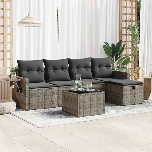 VidaXL 6-dijelni set vrtnih sofa od poliratana s jastucima sivi Slike