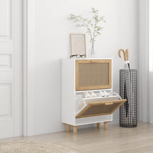 vidaXL Omarica za čevlje bela 52x25x80 cm inž. les in naravni ratan Cene