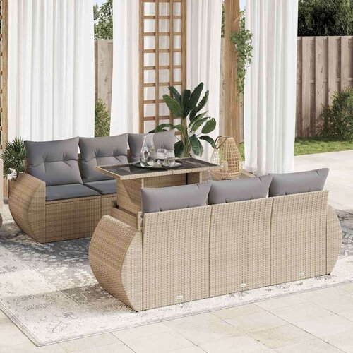 vidaXL 7-dijelni set vrtnih sofa od poliratana s jastucima bež Cijene