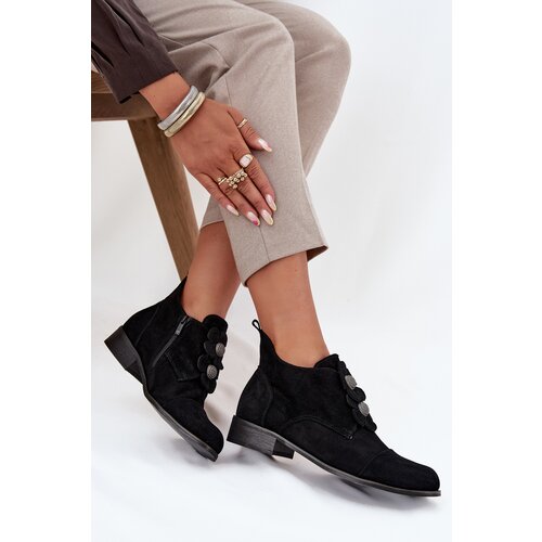 Zazoo Suede Women&amp;#039;s Loafers with Decorative Flowers 3080 Black Slike