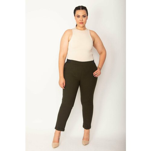 Şans Women's Plus Size Khaki Back Waist Elastic Side And Back Pocket Double Cuff Fabric Trousers Slike
