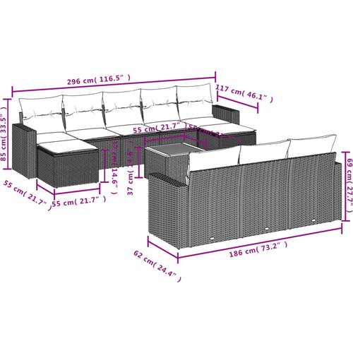  11-dijelni set vrtnih sofa od poliratana s jastucima bež Slike