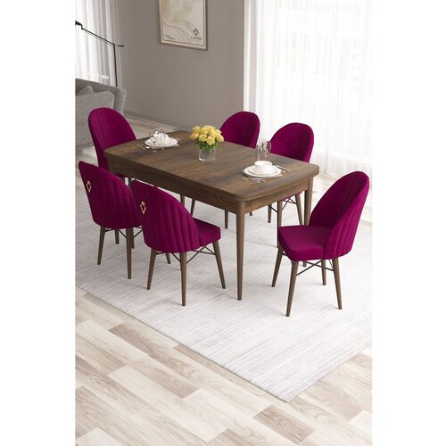 Hanah home Roz - Baroque, Damson BaroqueDamson Extendable Dining Table & Chairs Set (7 Pieces) Cene