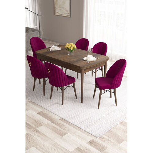 Hanah home Set Trpezarijski sto i 6 stolica Roza, Bordo-smeđa Cene