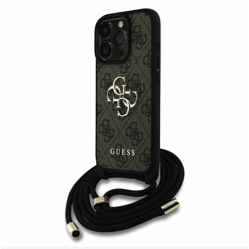 Guess PU 4G Metal Logo Crossbody Popruh Zadn&iacute; Kryt pro iPhone 16 Pro Brown Ovitek za telefon Vijolična Cene