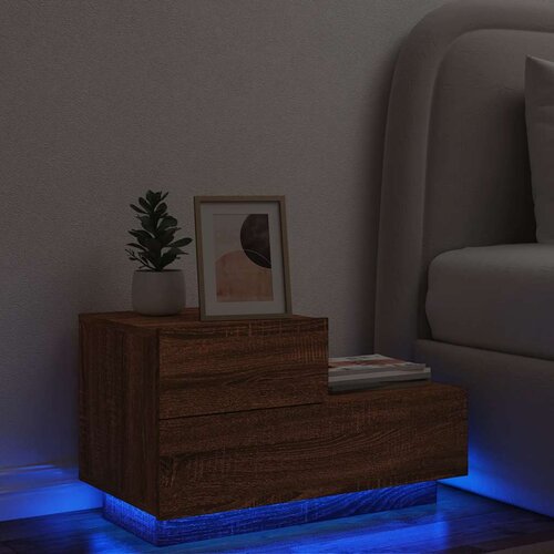  Noćni ormarić s LED svjetlima boja smeđeg hrasta 70x36x40,5 cm Cene