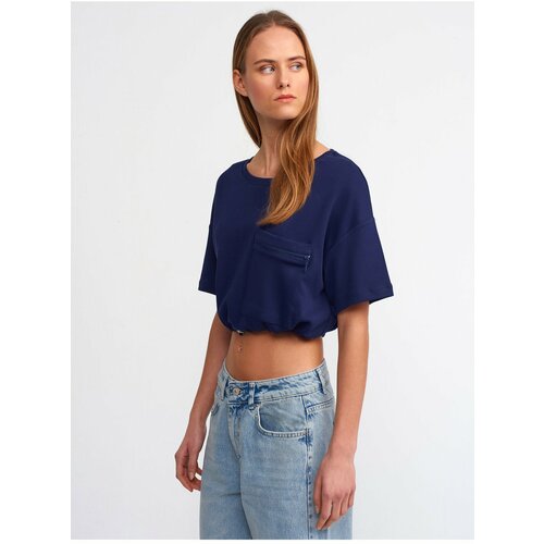 Dilvin 30225 Crop Cotton T-Shirt-Navy Blue Slike