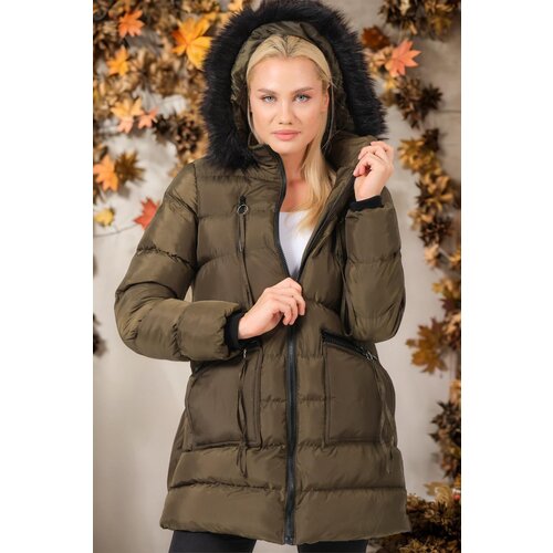 Dewberry Z6763 WOMEN&amp;#039;S COAT-PLAIN KHAKI Slike