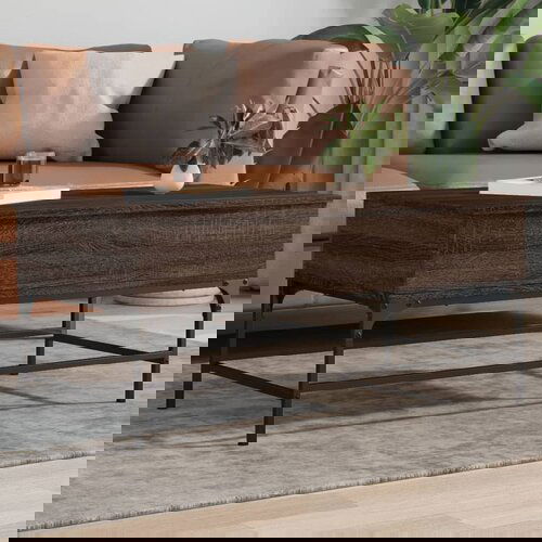 VidaXL Klubska mizica rjavi hrast 100x50x45 cm inžen. les in kovina Slike