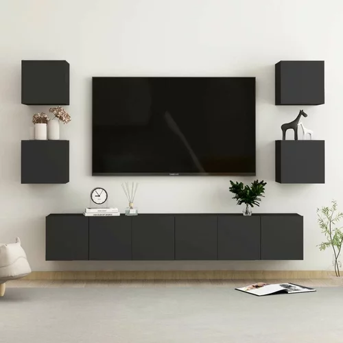  Komplet TV omaric 7-delni črna iverna plošča, (20730496)