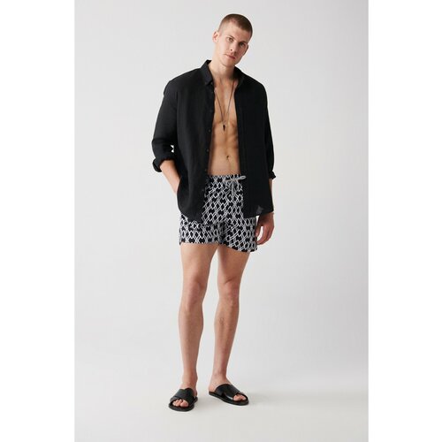 Avva Men's Black Quick Dry Geometric Printed Standard Size Custom Boxed Swimsuit Marine Shorts Cene