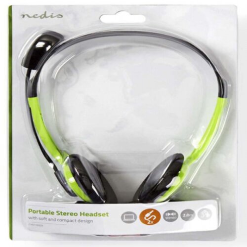 Nedis Nedis, PC slu&amp;scaron;alke čez uho stereo dvojni 3.5mm Jack z zložljivim mikrofonom, Črna / Zelena, (5000228778) Slike