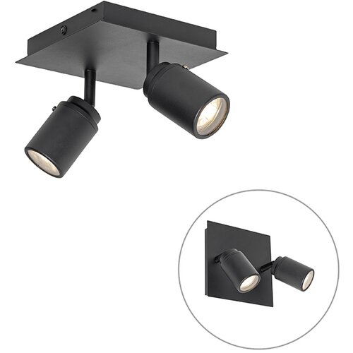 QAZQA Moderni kopalniški reflektor črni kvadrat 2-light IP44 - Ducha Cene