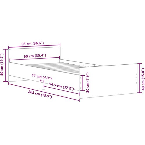  Okvir kreveta boja betona 90x200 cm od konstruiranog drva Slike