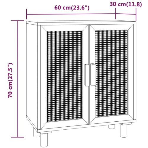  Komoda bijela 60 x 30 x 70 cm masivna borovina i prirodni ratan Slike