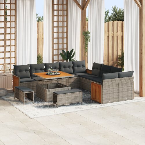 vidaXL 13-delna vrtna sedežna garnitura z blazinami Grey Poli Ratan Acacia Cene